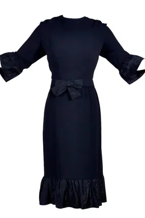 1960s Pattullo-Jo Copeland Black Crepe Vintage Dress W/ Bow Belt