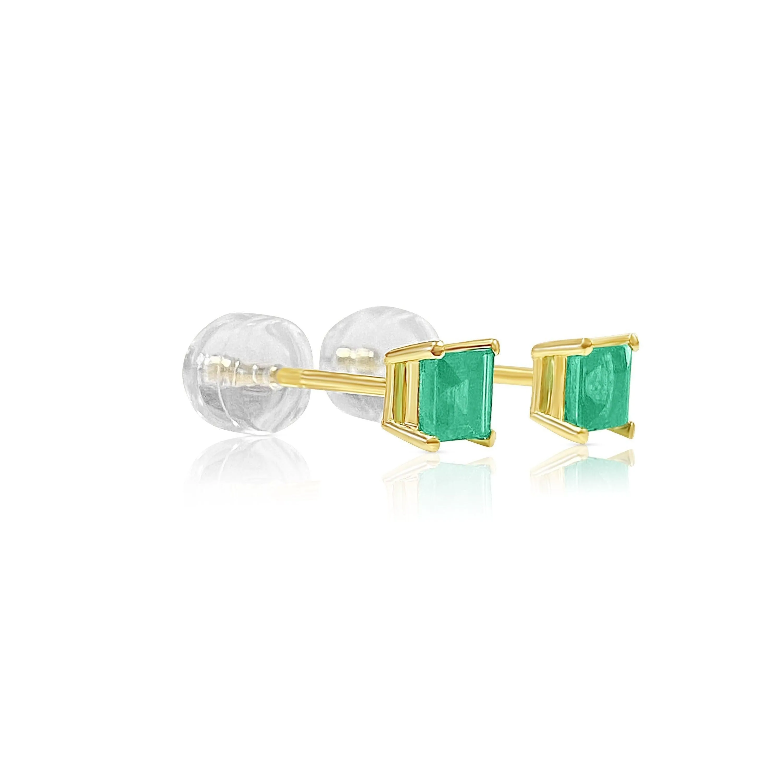 3mm-4mm Colombian Emerald Square-Cut Stud Earrings in 18k Yellow Gold