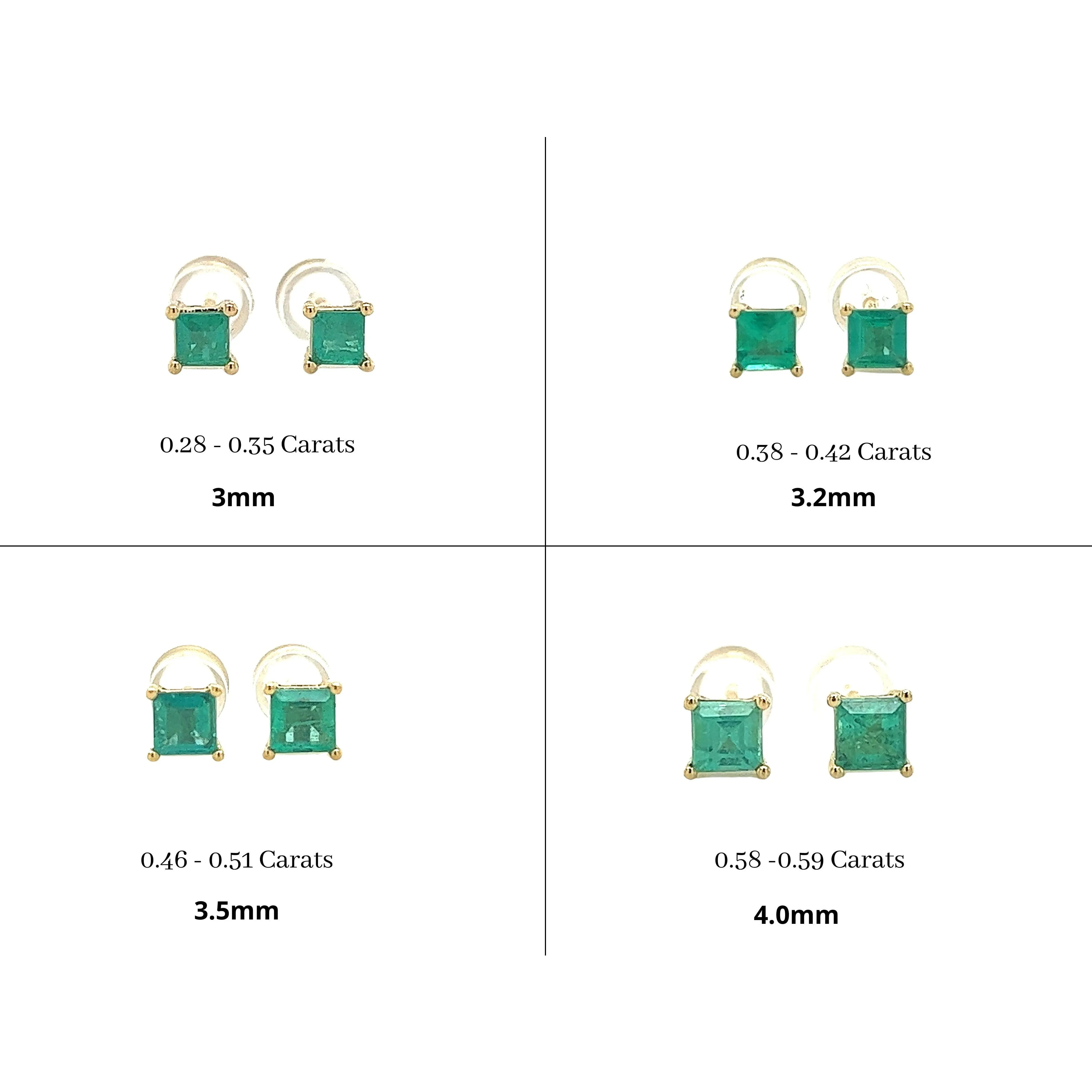 3mm-4mm Colombian Emerald Square-Cut Stud Earrings in 18k Yellow Gold