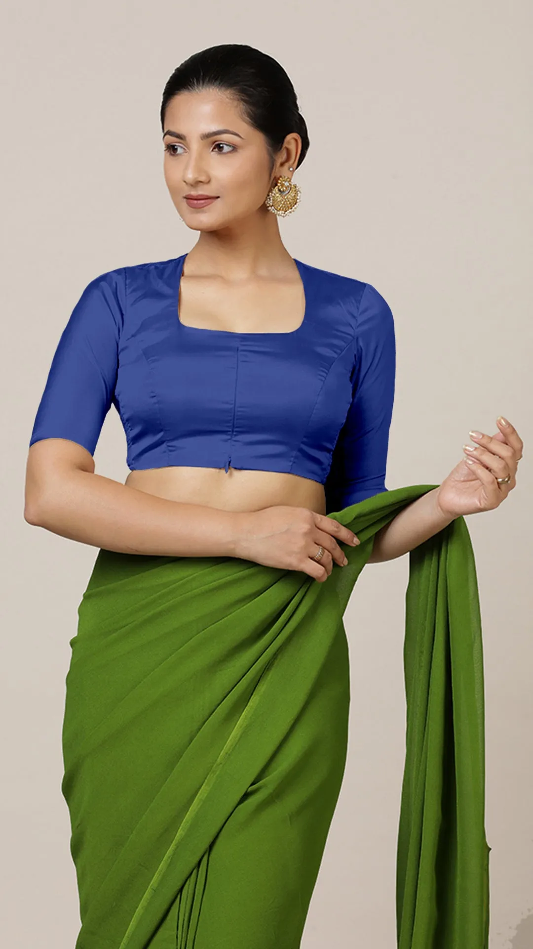 Aziza x Rozaana | Elbow Sleeves Saree Blouse in Cobalt Blue