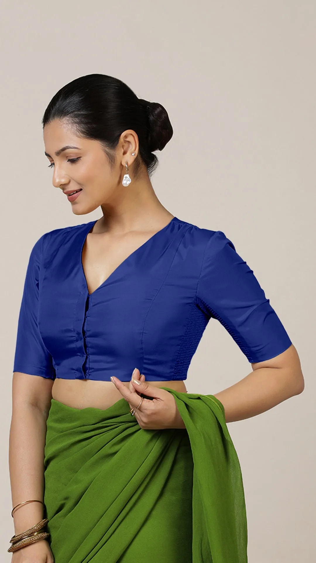 Begum x Rozaana | Elbow Sleeves Saree Blouse in Cobalt Blue