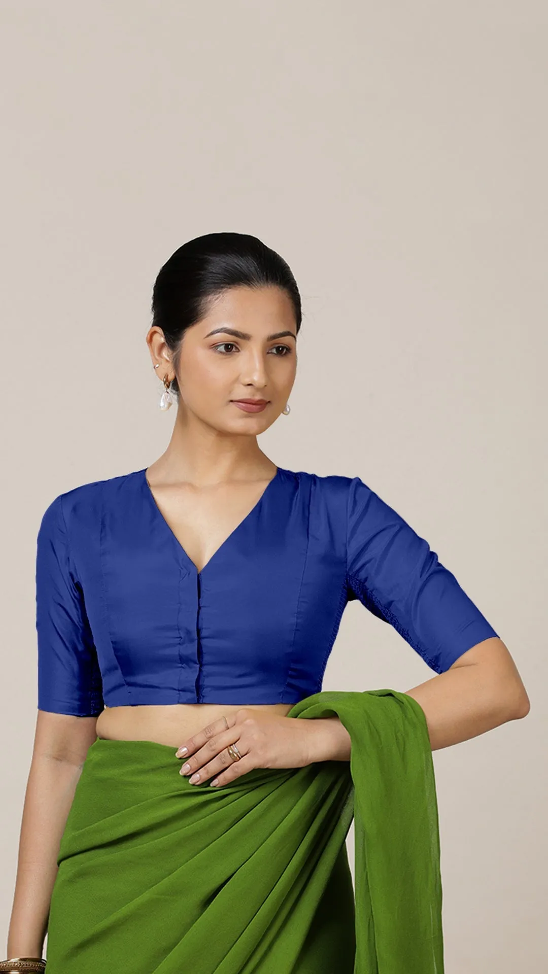 Begum x Rozaana | Elbow Sleeves Saree Blouse in Cobalt Blue