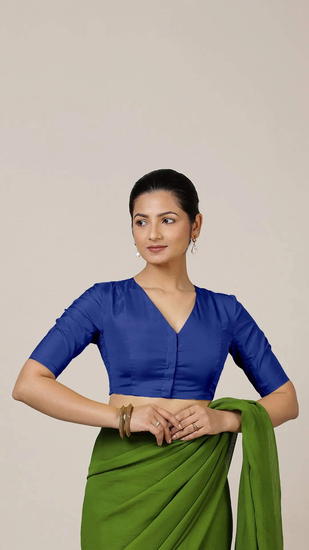 Begum x Rozaana | Elbow Sleeves Saree Blouse in Cobalt Blue