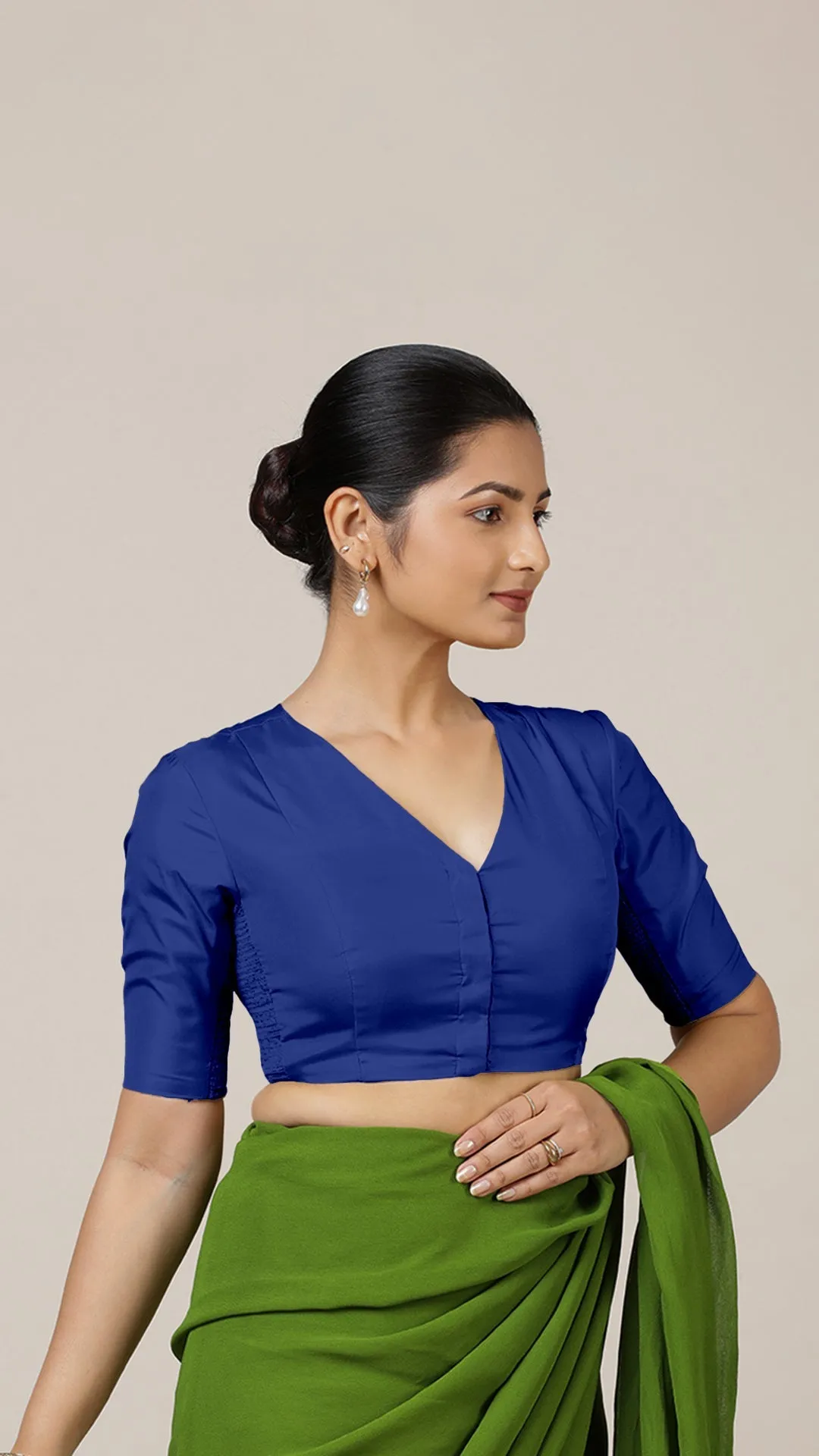 Begum x Rozaana | Elbow Sleeves Saree Blouse in Cobalt Blue