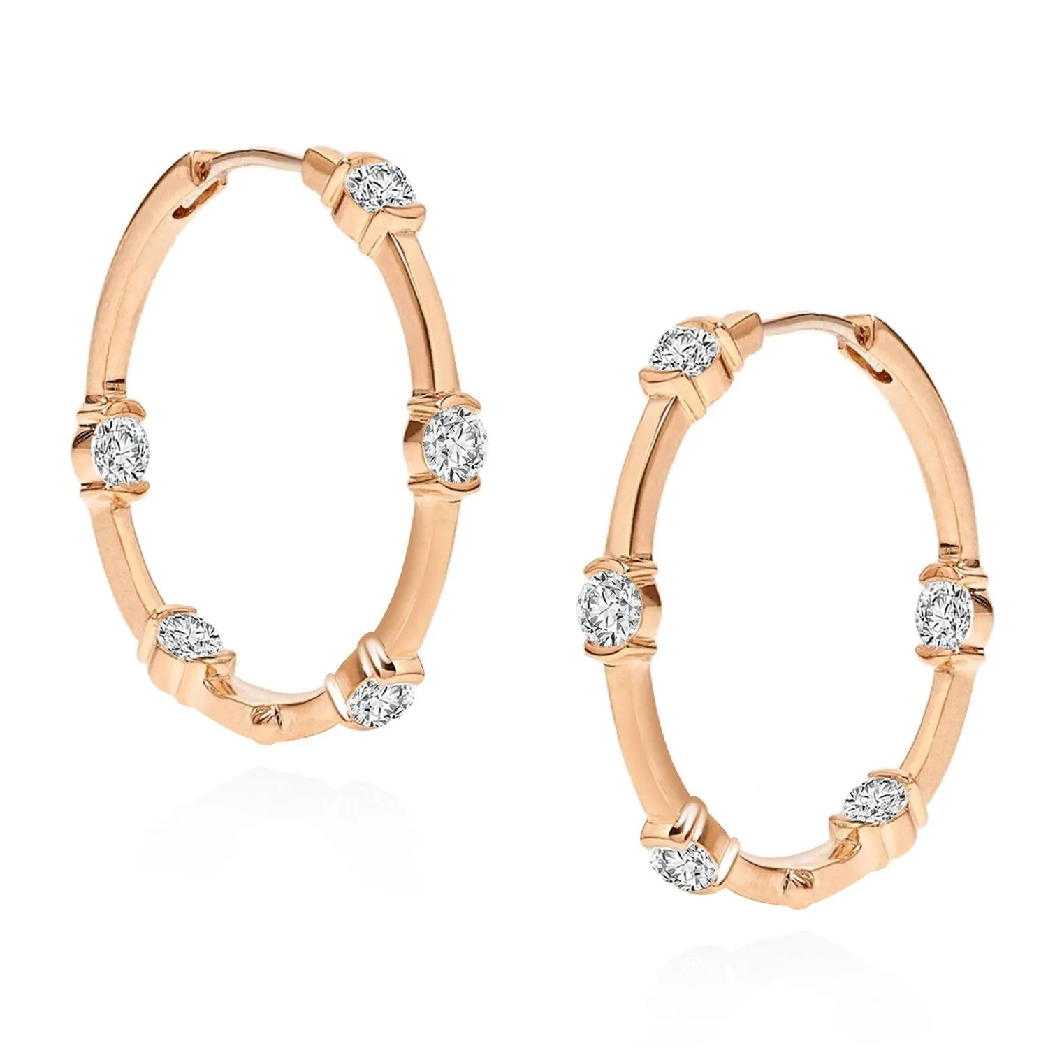 Brass 18k Rose Gold Front Back Crystal Studded Round Huggie Earring Pair For Women