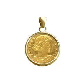 Genuine Ancient Roman 24 Kt Gold Coin - 4th Century AD -18 Kt Gold Pendant depicting Emperor Constantius II