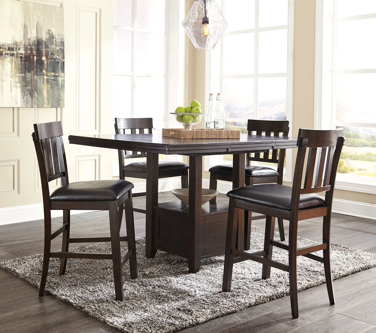 Haddigan Dark Brown Counter Table and 4 Barstools