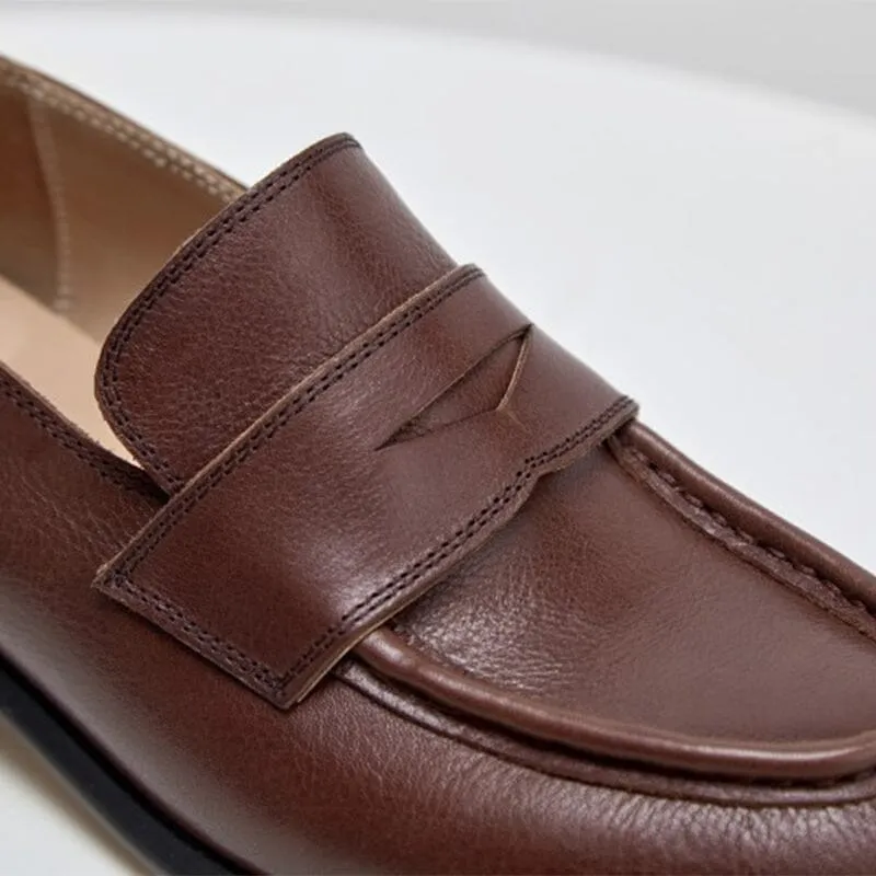 Handmade All Leather Penny Loafers for Women Round Toe in Brown/Black