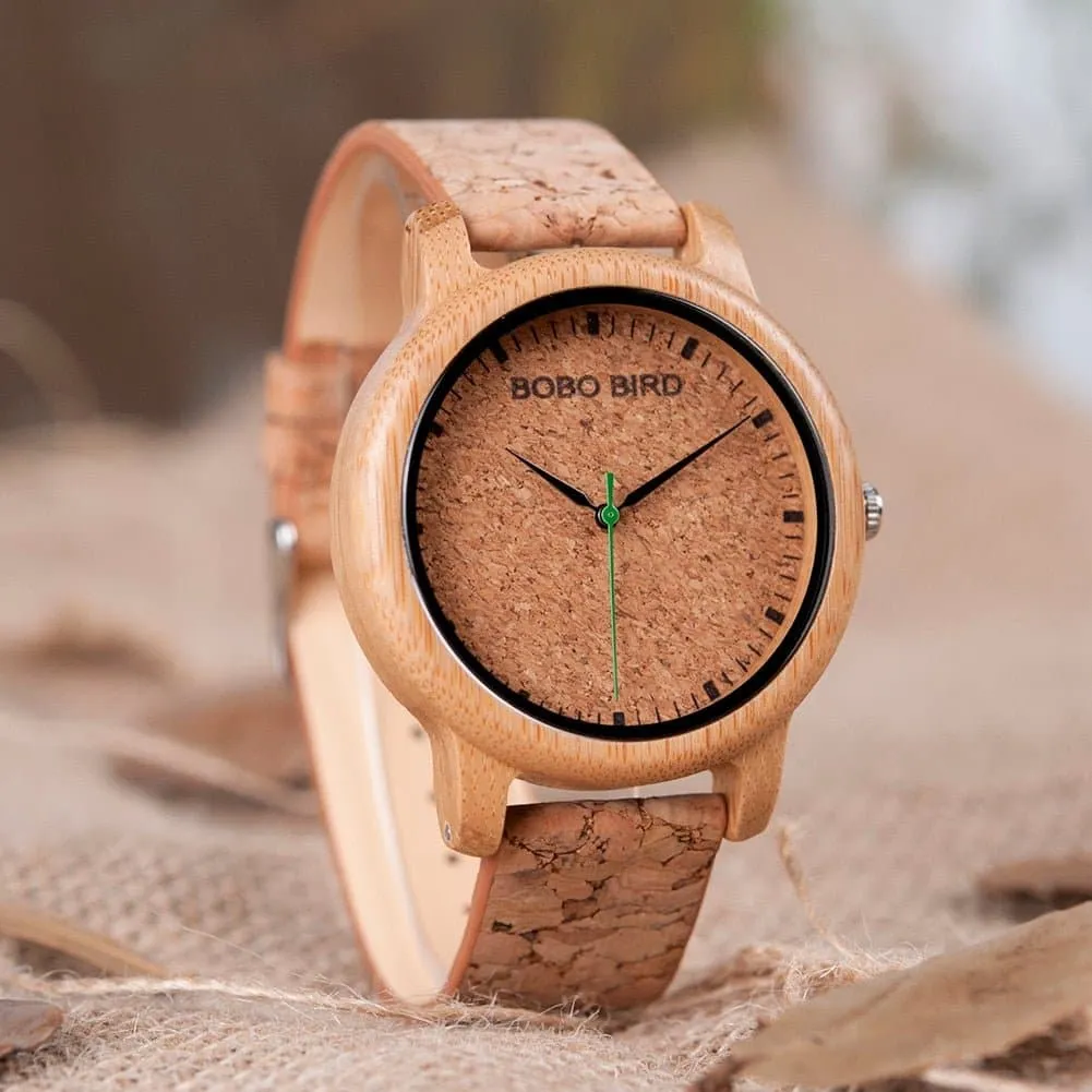 Handmade Cork Bamboo Watch - Eco-Friendly Quartz Timepiece