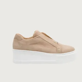 Jane Galland Beige Brown Suede Flatform Laceless Trainers