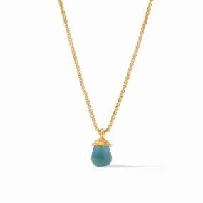 Julie Vos Noel Solitaire 24K Gold Plated Necklace with Peacock Blue Stone