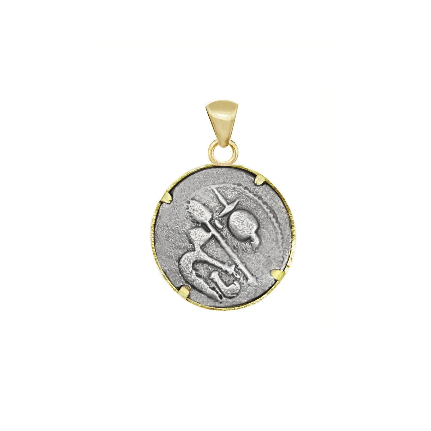 JULIUS CAESAR'S ELEPHANT Genuine Ancient Roman Silver Coin 18KT Gold Pendant