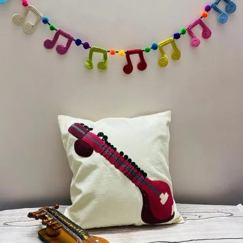 Sitar musical pillow-colorful Music notes-music room