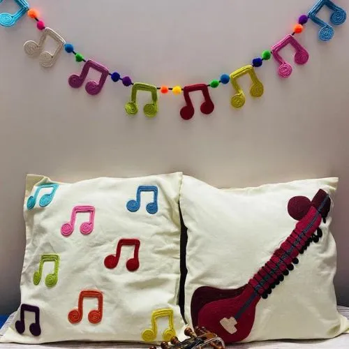 Sitar musical pillow-colorful Music notes-music room