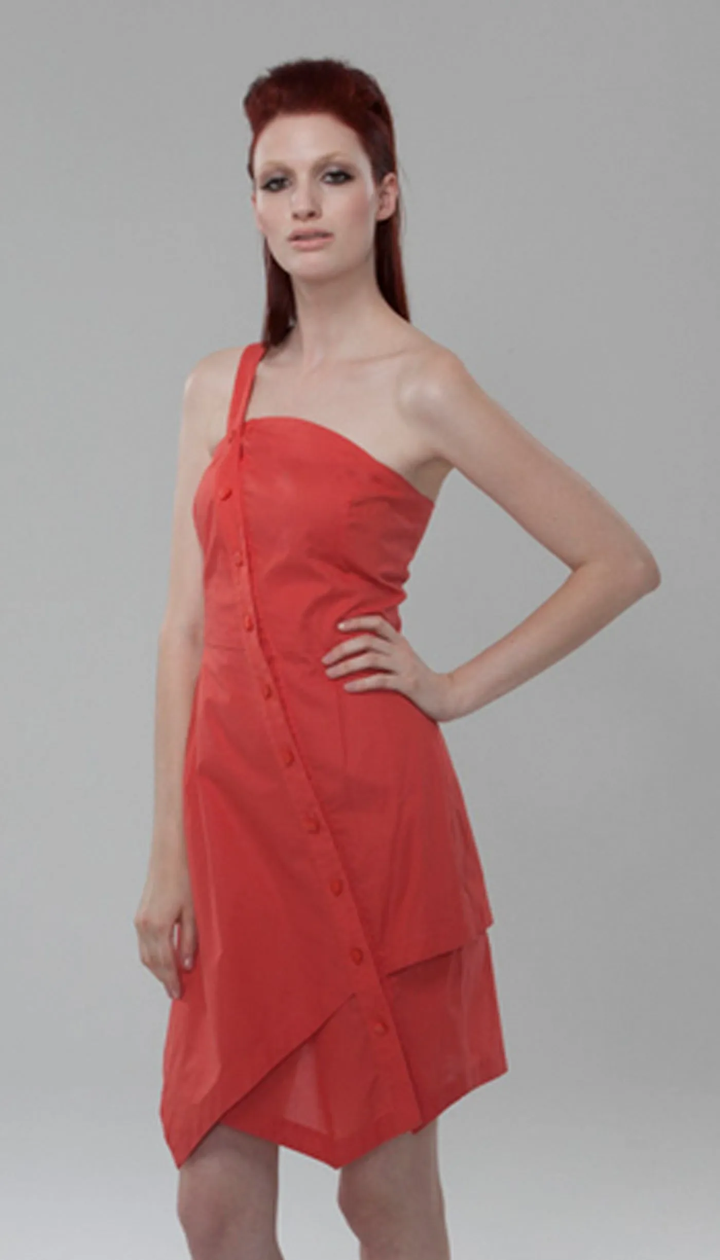 Tanya Angled Placket Shirtdress/ Coral