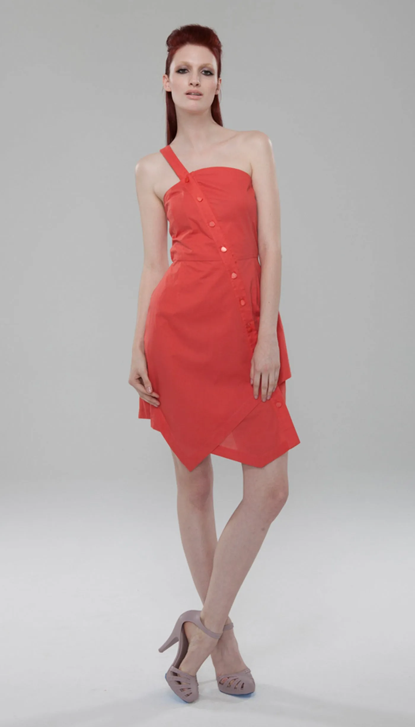 Tanya Angled Placket Shirtdress/ Coral