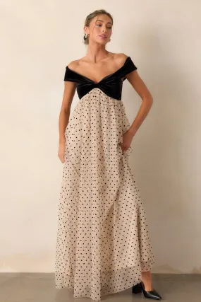 Thank You & Goodbye Light Beige Polka Dot Maxi Dress