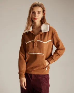 The Brown Lapel Button Suede Sweatshirt