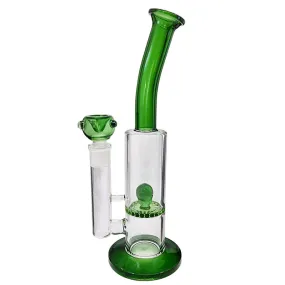 Thick green and clear glass bong with skull design honeycomb diffuser