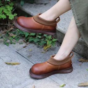 Womens Handmade Full Grain Leather Soft Loafer Flats - Brown/Black